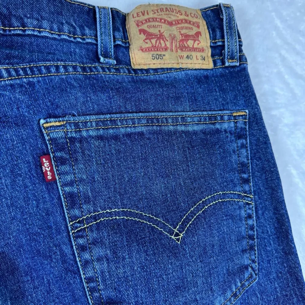 Levi's 505 Regular Fit Men's W40 L34 Denim Straight Leg Jeans Classic‎ Blue Wash